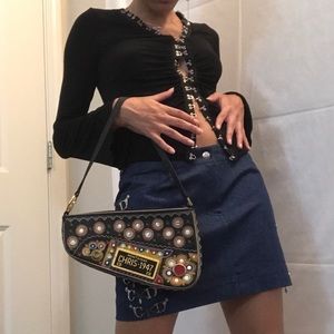 Vintage Dior Montaigne 1947 Mini Denim Saddle Bag
